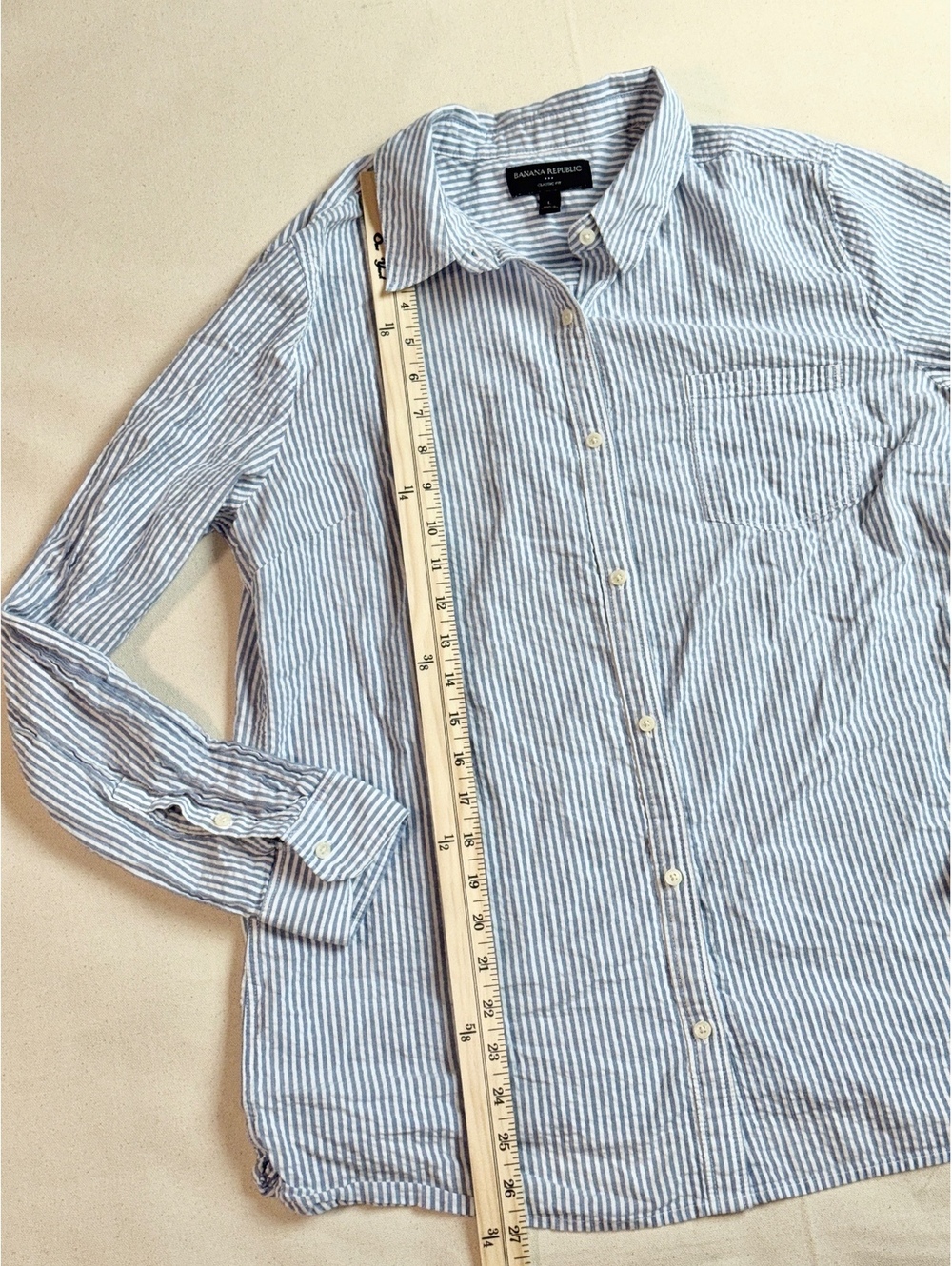 Banana Republic Classic Fit Blue White Striped Cotton Shirt Large Preppy - Picture 6 of 7